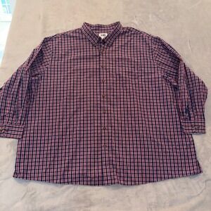 HB Mens 4XL Plaid Button Down Shirt Red Blue White Long Sleeve Pocket Casual